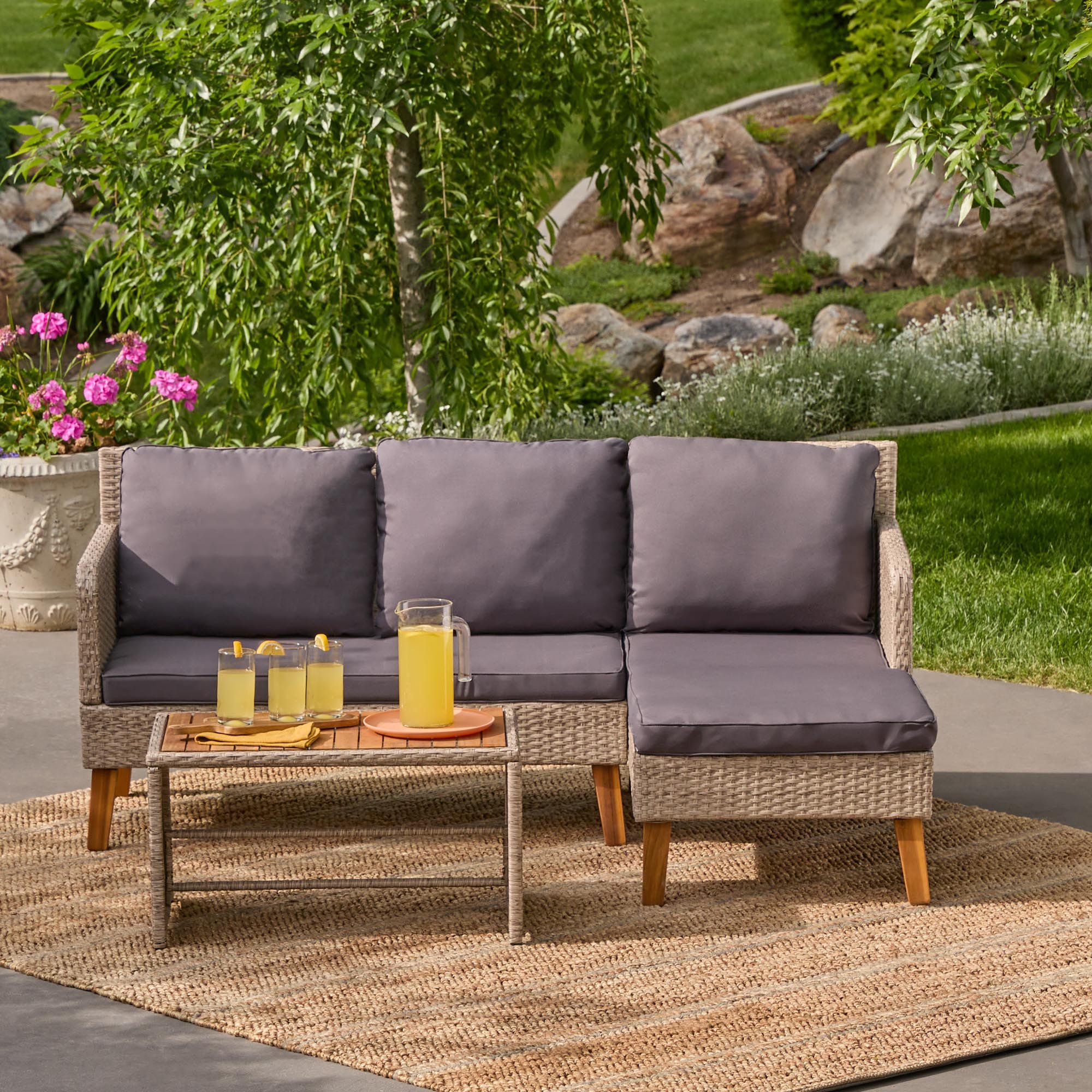 Sand & Stable Arnerich Wicker L Shape Sectional With Table – 3 Person  Seating & Reviews | Wayfair Pertaining To All Weather Wicker Sectional Seating Group (Photo 4 of 15)