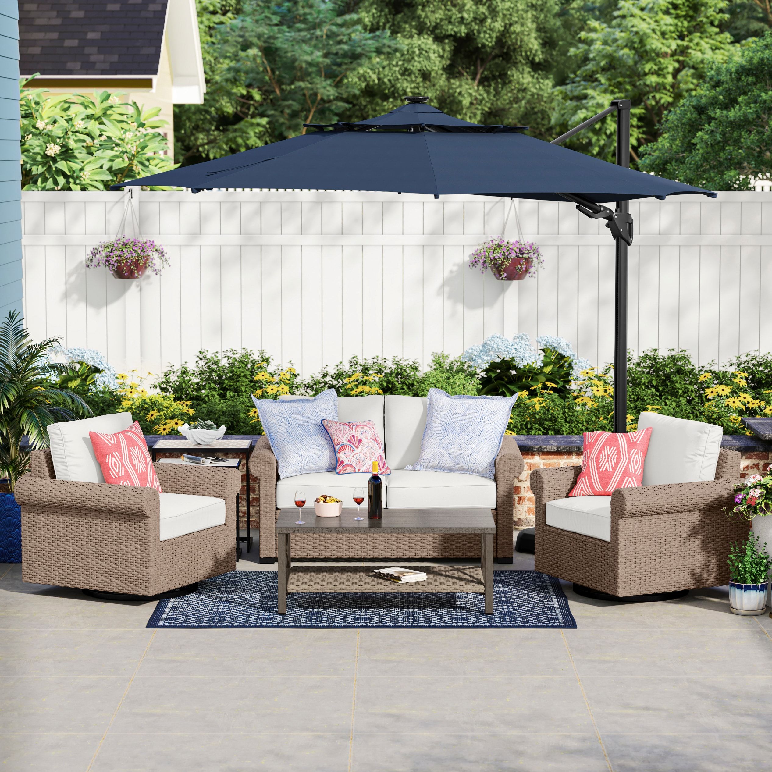Shop Allen + Roth Emerald Cove 4 Piece Patio Conversation Set With Loveseat  At Lowes Within Loveseat Chairs For Backyard (View 9 of 15)