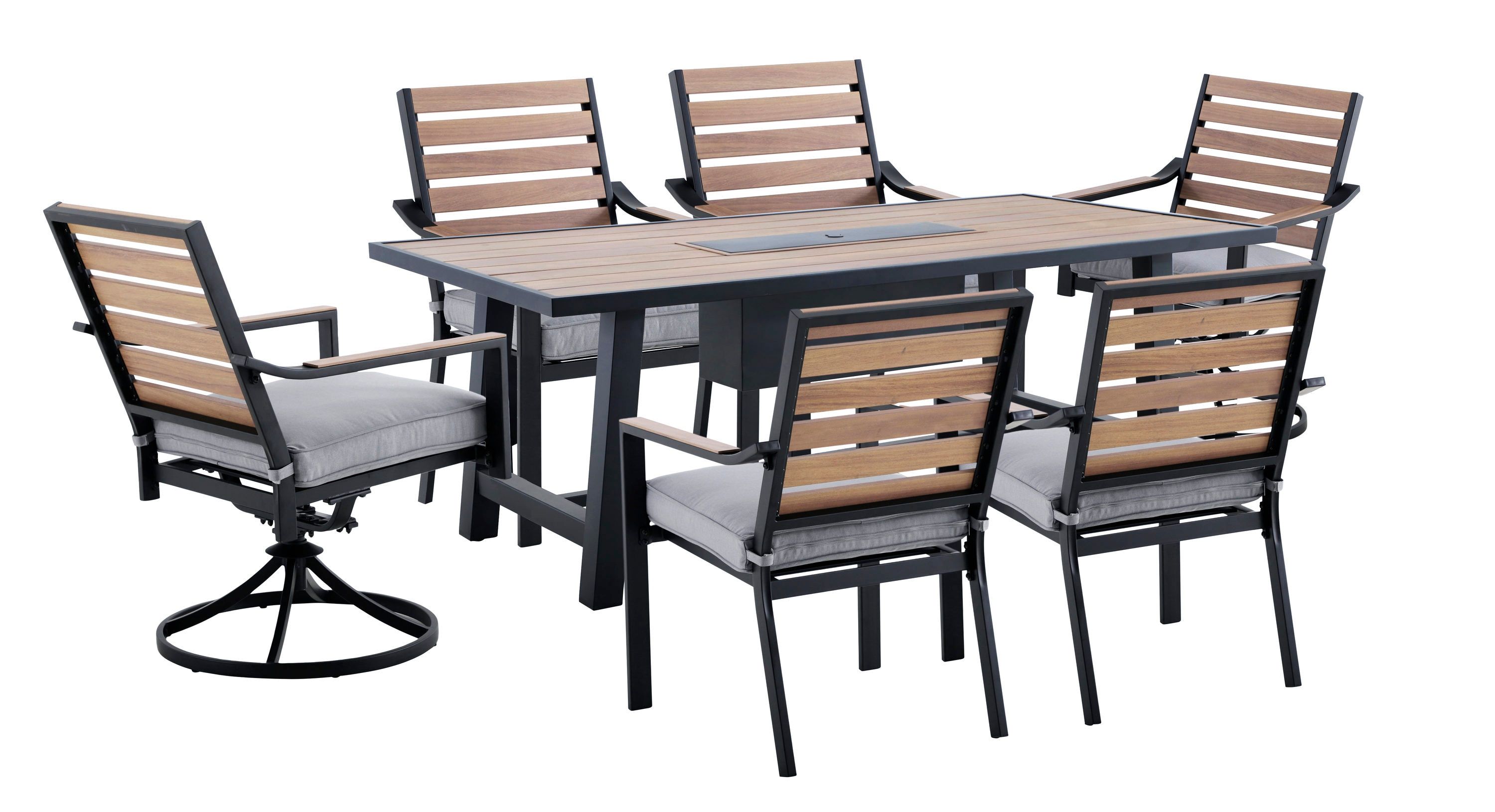 Shop Allen + Roth Fairway Oaks 7 Piece Patio Dining Set At Lowes Within Oaks Table Set With Patio Cover (View 13 of 15)