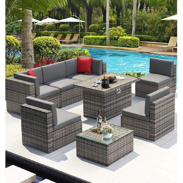 Sizzim 8 Piece Wicker Patio Set Conversation Set With 44 In (View 5 of 15)