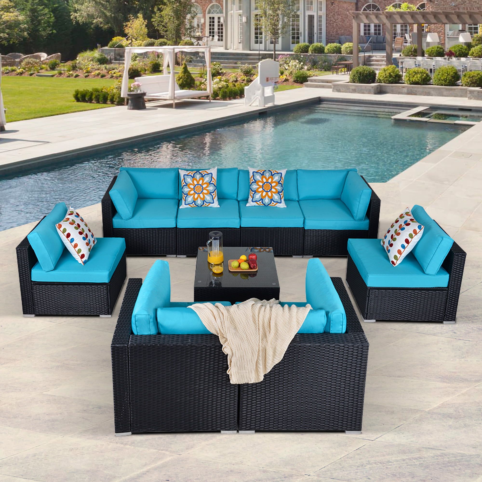 Superjoe 9 Pcs Patio Furniture Sets Outdoor Conversation Set, All Weather  Black Pe Wicker Furniture Set With Glass Table, Removable Blue Cushions –  Walmart With Regard To All Weather Rattan Conversation Set (Photo 1 of 15)