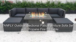 Tanfly Outdoor Sectional Patio Furniture Sofa Set With Propane Fire Pit  Table – Youtube In Fire Pit Table Wicker Sectional Sofa Set (View 10 of 15)