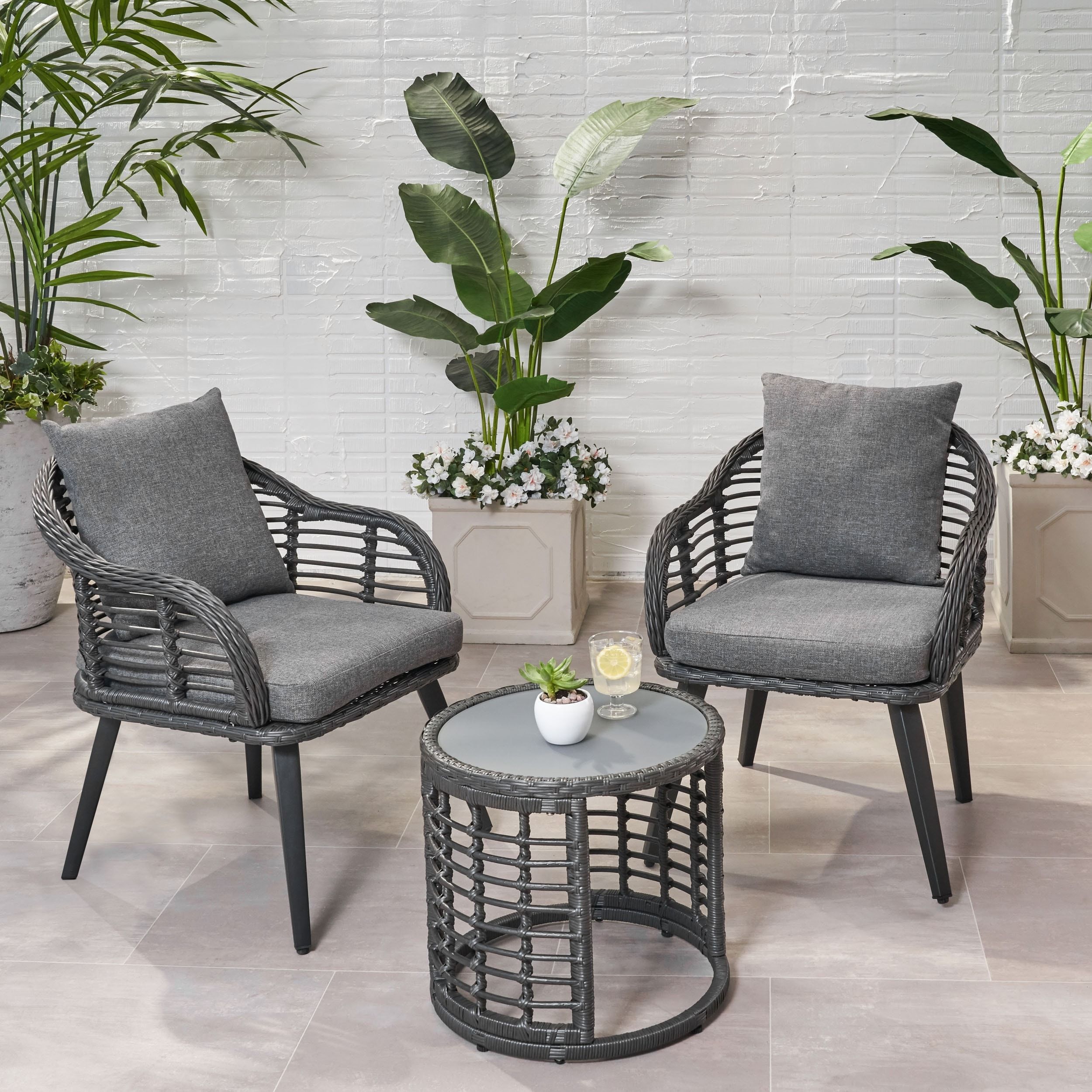 Tatiana Outdoor 3 Piece Boho Wicker Chat Setchristopher Knight Home –  Overstock – 28987059 Within 3 Piece Outdoor Boho Wicker Chat Set (Photo 4 of 15)