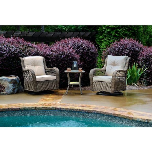 Tortuga Outdoor Rio Vista 3 Piece Wicker Outdoor Bistro Set With Beige  Cushions (glider Outdoor Chair And Patio Side Table Bundle) Rio 3pc Bis Set  – The Home Depot Intended For Patio Furniture Wicker Outdoor Bistro Set (View 14 of 15)