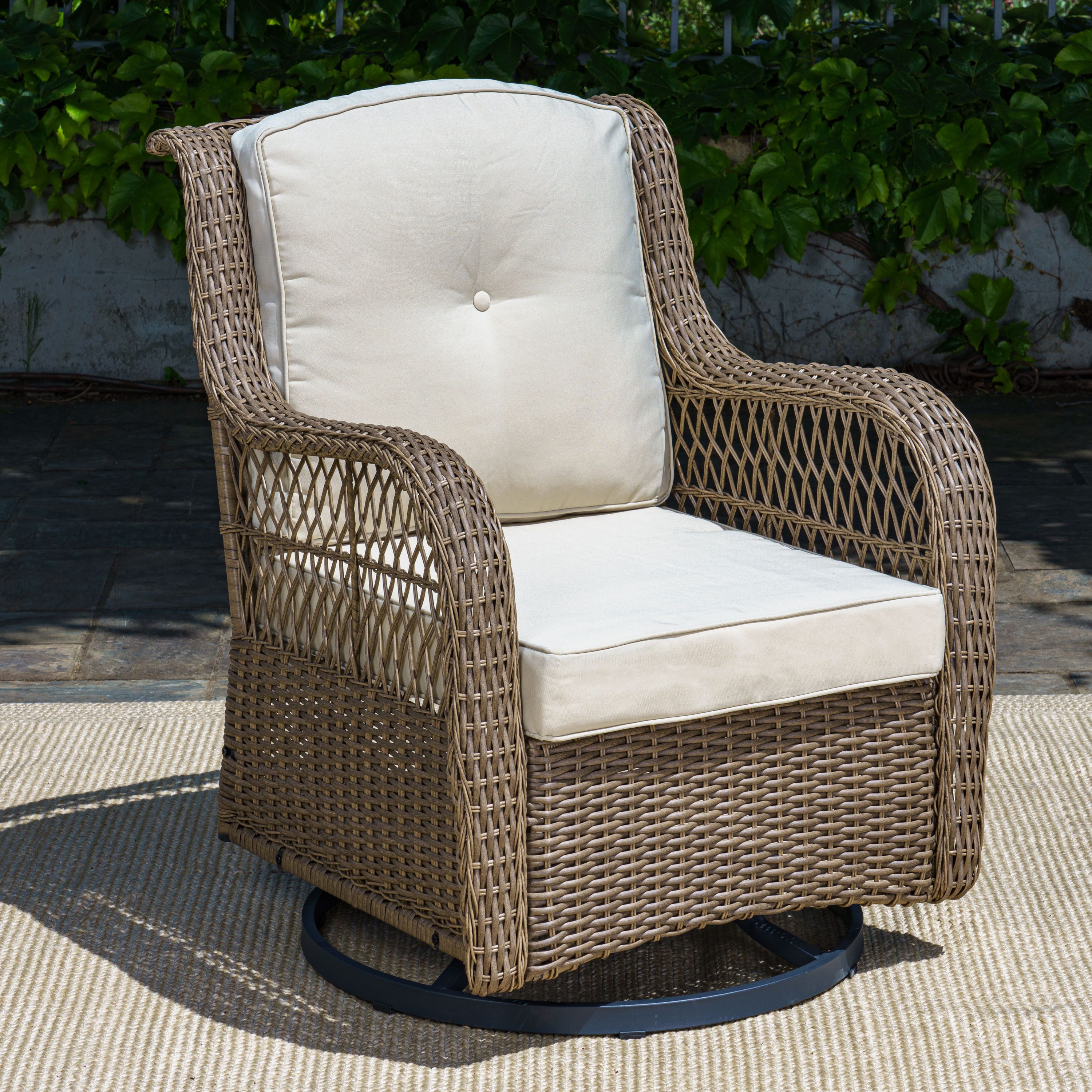 Tortuga Outdoor Rio Vista Wicker Sandstone Steel Frame Swivel Glider  Conversation Chair(s) With Tan Cushioned Seat In The Patio Chairs  Department At Lowes In 2 Piece Swivel Gliders With Patio Cover (View 13 of 15)