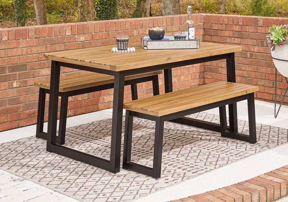 Town Wood Outdoor Dining Table Set | Louisville Overstock Warehouse Pertaining To Outdoor Terrace Bench Wood Furniture Set (View 14 of 15)