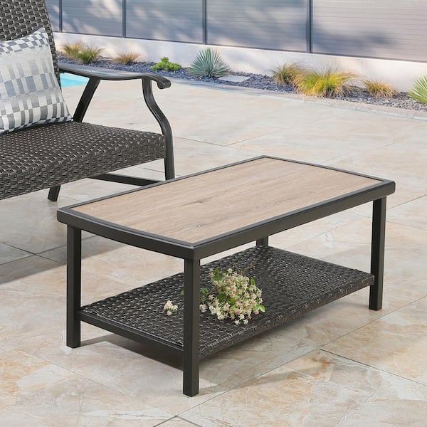 Ulax Furniture Rectangle Metal Wicker Outdoor Coffee Table With 2 Tier  Storage Shelf Hd 970282 – The Home Depot Pertaining To Outdoor 2 Tiers Storage Metal Coffee Tables (Photo 1 of 15)