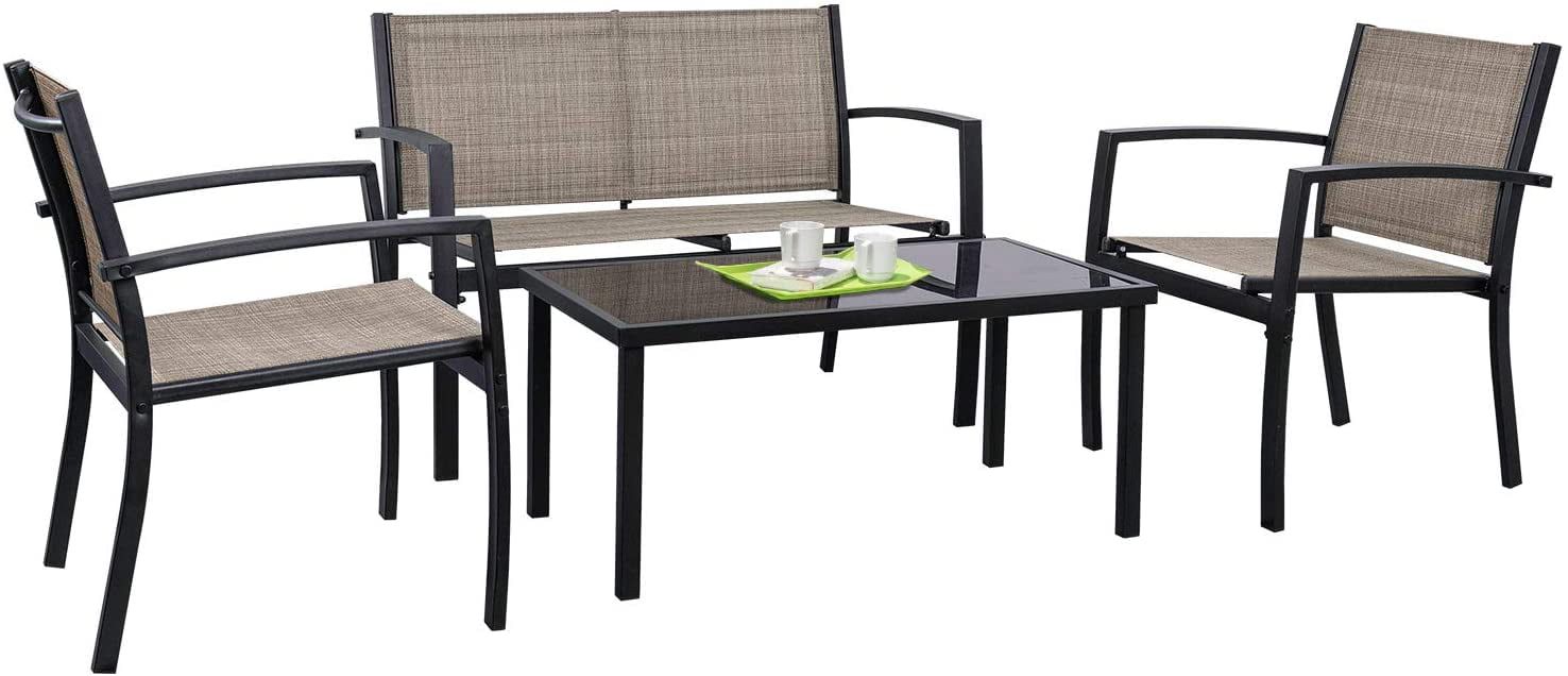 Vineego 4 Pieces Patio Furniture Outdoor Furniture | Ubuy India Within Loveseat Tea Table For Balcony (Photo 10 of 15)