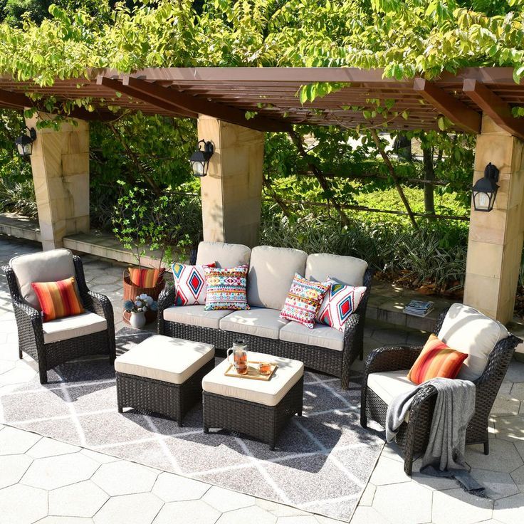 Xizzi Erie Lake Brown 5 Piece Wicker Outdoor Patio Conversation Seating Sofa  Set With Beige Cushions Ntc605hdbe – The Home Depot | Patio Furniture Sets,  Conversation Set Patio, Patio Inside Balcony Furniture Set With Beige Cushions (View 10 of 15)