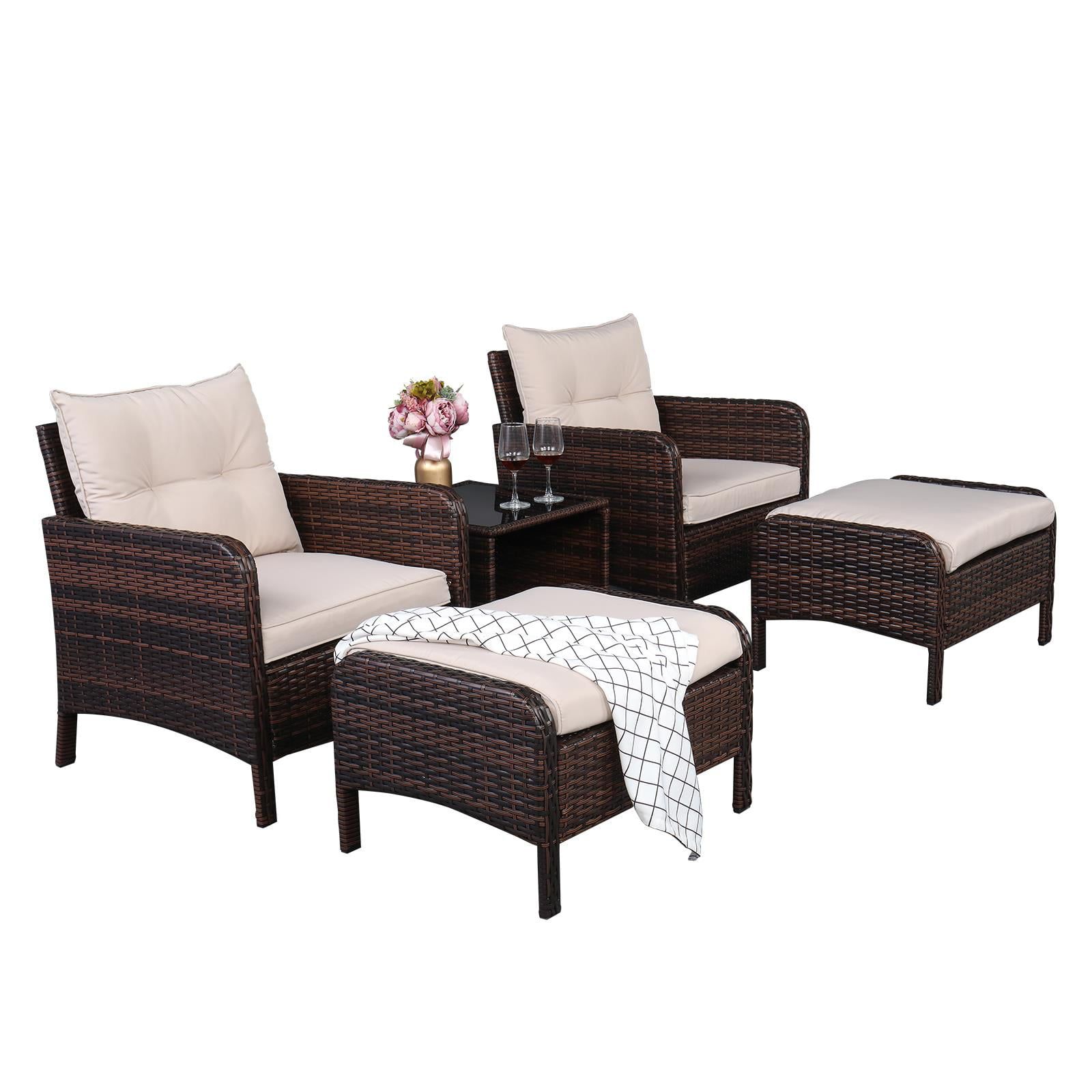 Zimtown 5 Piece Outdoor Patio Furniture Set With Ottomans And Side Table, Iron  Frame – Walmart Inside Side Table Iron Frame Patio Furniture Set (Photo 1 of 15)
