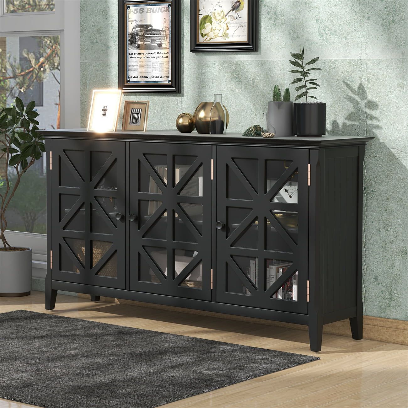 62.2'' Accent Cabinet, Modern Console Table Sideboard With 3 Doors And 6  Tapered Feet, Wood Entryway Table With Adjustable Shelves For Living Room,  Dining Room, Hallway, Black – Walmart In Current Sideboards Accent Cabinet (Photo 4 of 15)