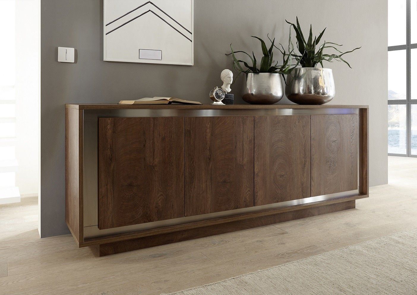 Amber Modern Sideboard In Oak Cognac With Inlays – Sideboards (2542) – Sena  Home Furniture Throughout Current Modern And Contemporary Sideboards (View 6 of 15)