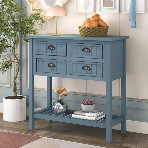 Anbazar Small Console Table Narrow Sofa Table With Drawers And Shelf, Buffet  Sideboard For Entryway, Living Room, Navy Kz 121 M – The Home Depot For 2018 Entry Console Sideboards (View 9 of 15)