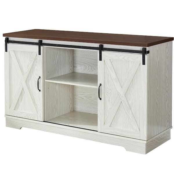 Anbazar White Buffet Sideboard With 2 Sliding Barn Doors, Kitchen Accent  Storage Cabinet With Storage Shelves For Dining Room D 001259 W – The Home  Depot With Regard To Most Up To Date Sideboards Double Barn Door Buffet (Photo 1 of 15)