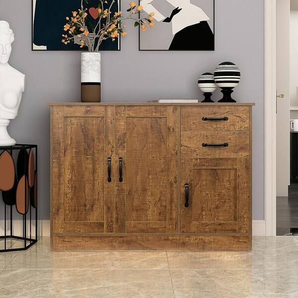 Aoibox 43.3 In. W Modern Wood Buffet Sideboard With 2 Doors And 1 Storage  And 2 Drawers, Dark Walnut Snmx1307w – The Home Depot For Most Recently Released Rustic Walnut Sideboards (Photo 10 of 15)