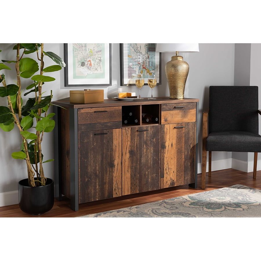 Baxton Studio Ranger Mid Century Modern Rustic Brown Finished Wood And Grey  Metal 2 Door Sideboard Buffet – Walmart With Best And Newest Brown Finished Wood Sideboards (View 4 of 15)