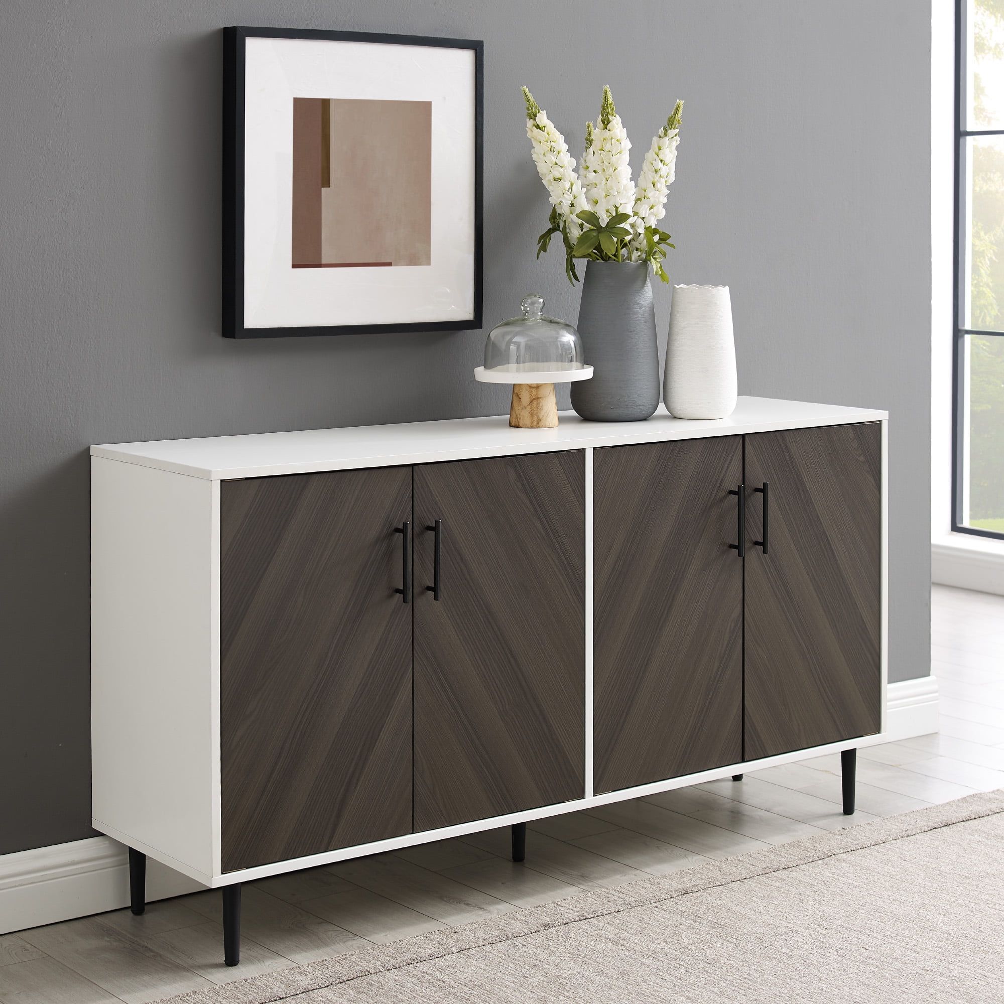 Bellamy Studios Margot Mid Century Bookmatch Dual Cabinet Buffet, Ash Brown  – Walmart Regarding Most Recently Released Sideboards Bookmatch Buffet (Photo 10 of 15)