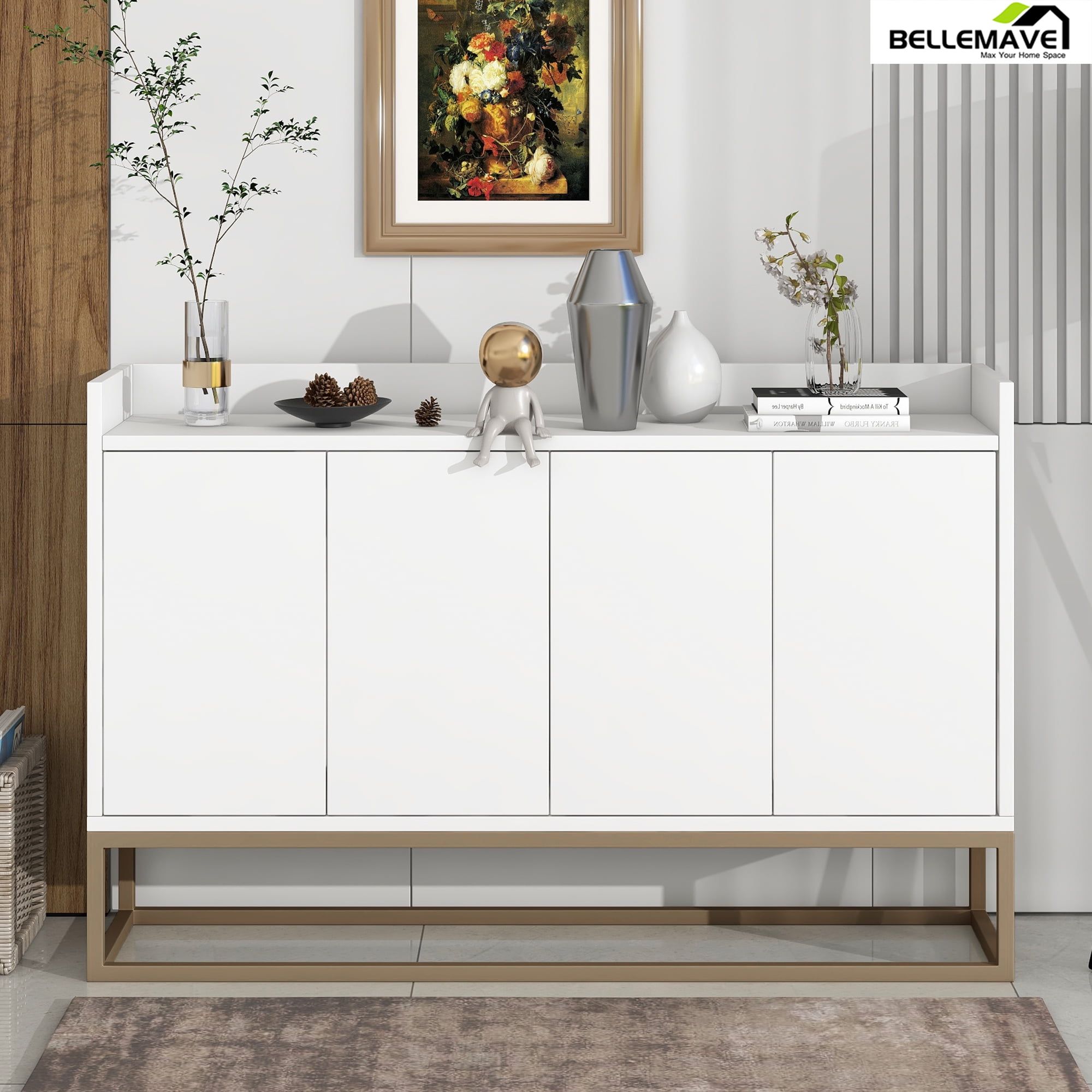 Bellemave Modern Sideboard Buffet Cabinet, Kitchen Storage Cabinet Buffet  Table With Adjustable Shelf, Free Standing Cabinet For Living Room Dining  Room Entryway (white) – Walmart With Regard To Most Current Sideboards For Entryway (View 14 of 15)