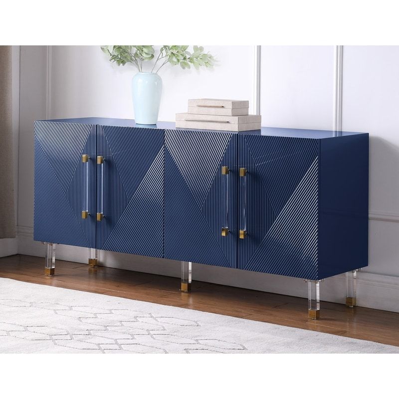 Best Master Furniture 65 Inch Lacquer Contemporary 4 Door Sideboard Cabinet  – On Sale – Bed Bath & Beyond – 32052896 Intended For Current Navy Blue Sideboards (Photo 14 of 15)