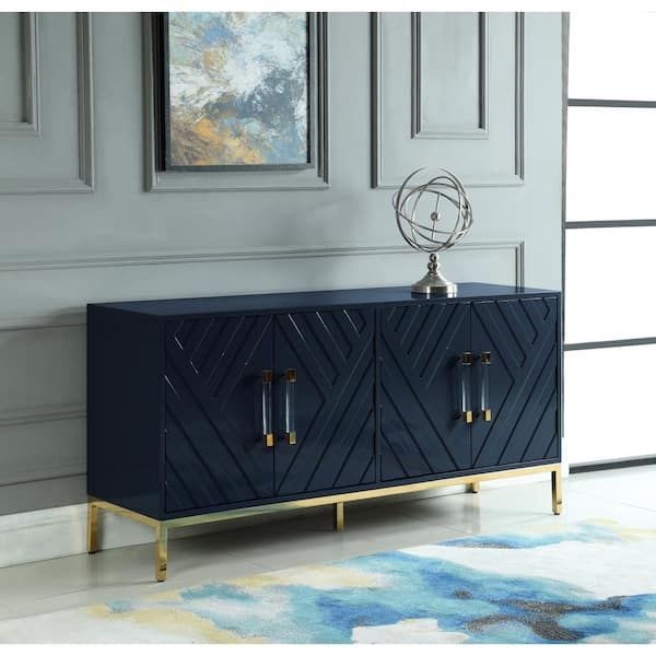 Best Master Furniture Leilani 64 In. Navy Blue High Gloss Lacquer Finish  Sideboard T1942n – The Home Depot For 2018 Navy Blue Sideboards (Photo 2 of 15)