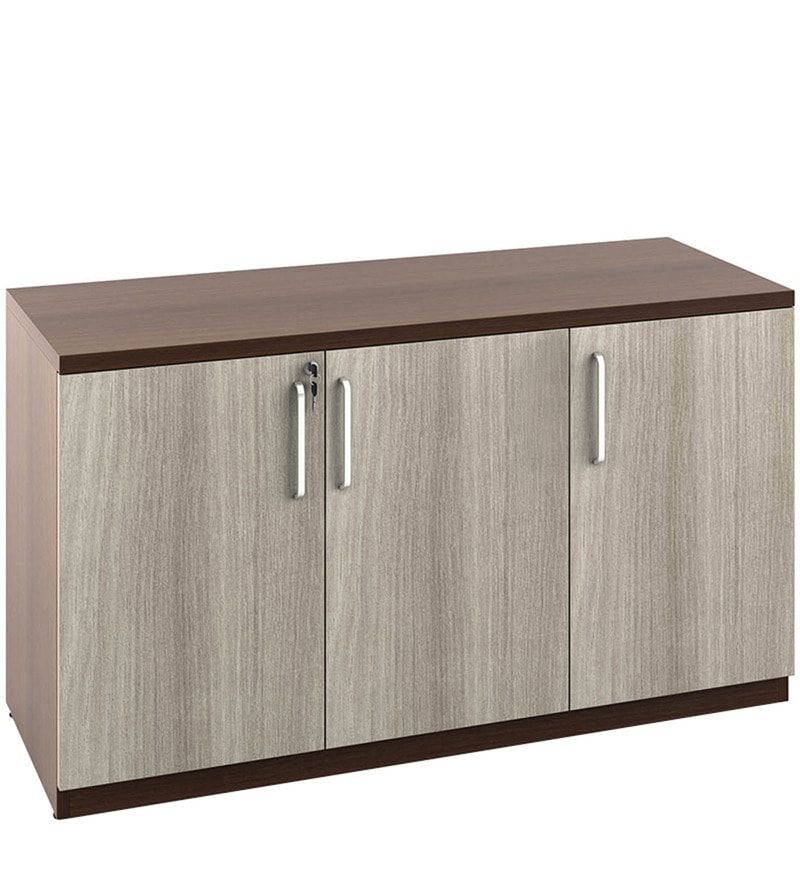 Buy Merit Low Height Storage Cabinet With Three Doors In Brown Colour Spacewood Online – File Cabinets – File Cabinets – Furniture – Pepperfry  Product In Recent 3 Doors Sideboards Storage Cabinet (View 8 of 15)