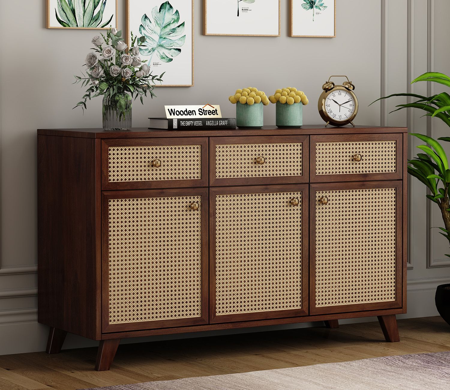 Buy Tarani 3 Door Teak Wood And Cane Cabinets And Sideboard (teak Finish)  Online In India At Best Price – Modern Cabinets & Sideboards – Storage  Furniture – – Furniture – Wooden Street Product Inside 2018 3 Doors Sideboards Storage Cabinet (View 13 of 15)
