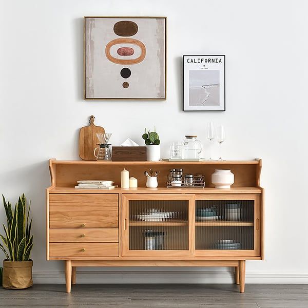 Casti 47" Mid Century Modern Natural Sideboard Buffet Kitchen Cabinet With  Hutch&drawer Homary Pertaining To Most Recently Released Buffet Cabinet Sideboards (View 8 of 15)