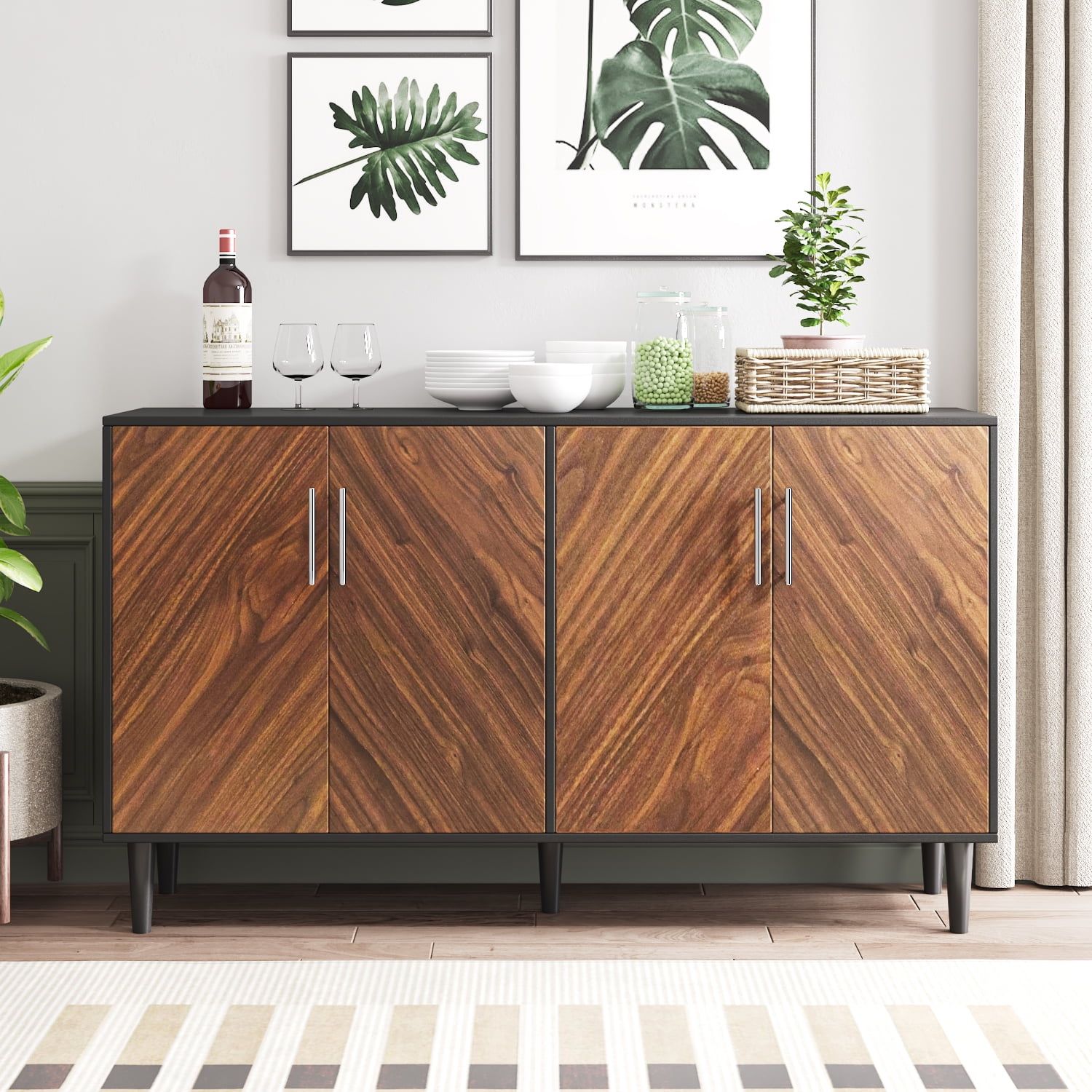 Catrimown Sideboard Buffet Cabinet, Mid Century Modern White Sideboard  Storage Cabinet, Credenzas And Sideboard For Living Room, Black –  Walmart In 2018 Sideboards Bookmatch Buffet (View 3 of 15)