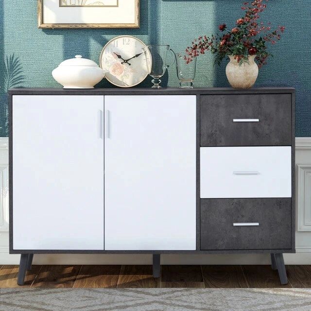 Chest Of Drawers Sideboard Cabinet Multi Purpose Cabinet Standing Cabinet,  For Living Room, Entrance White + Gray, 120*35*76 Cm – Sideboards –  Aliexpress Inside Newest White Sideboards For Living Room (Photo 13 of 15)