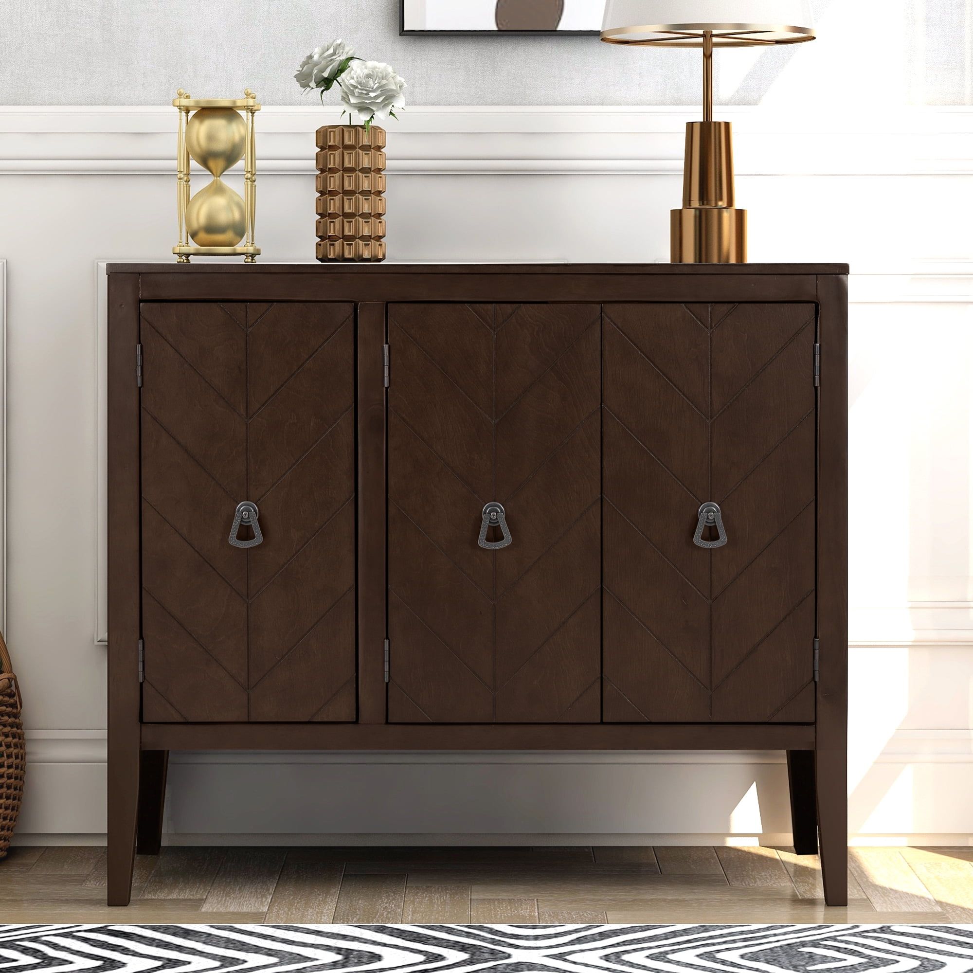 Clearance! Console Table With Storage, Mid Century Sideboard Buffet  Cabinet, Red Brown Wooden Buffet Cabinet, 3 Door Accent Cabinet For Living  Room, Entryway, Corridor, 37 X 15.7 X 31.5 Inch, Ja1566 – Walmart Inside Best And Newest 3 Door Accent Cabinet Sideboards (Photo 2 of 15)