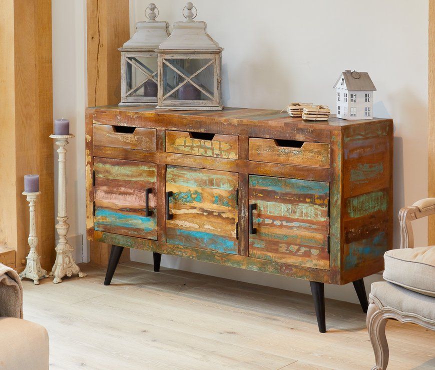 Coastal Chic Large Sideboard 3 Drawer 3 Door Reclaimed Wood | Sideboards &  Display Cabinets Throughout 2018 Sideboards With 3 Drawers (View 11 of 15)