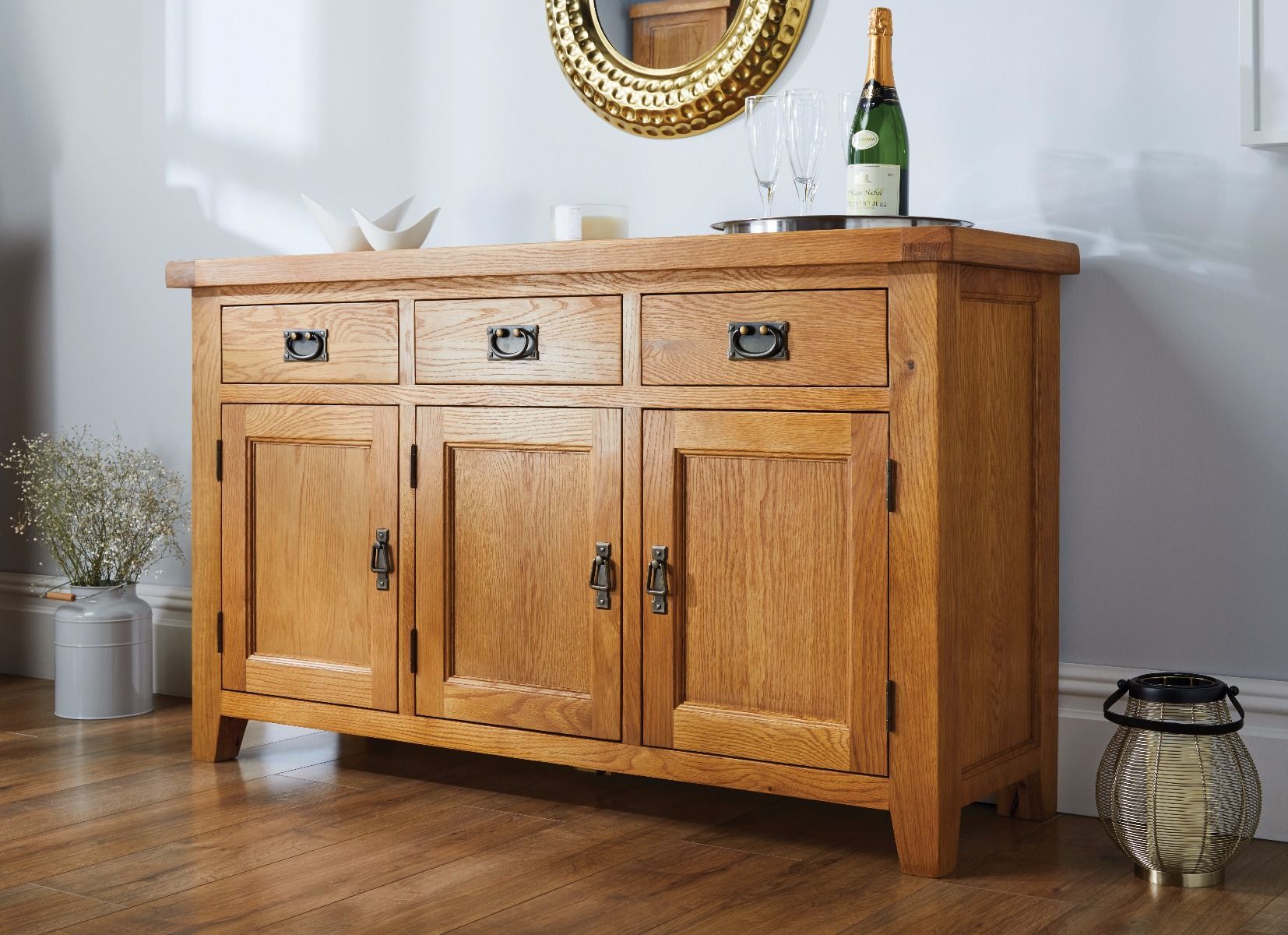 Country Oak Rustic 3 Door Medium Sized Sideboard – Free Delivery | Top  Furniture For Most Current 3 Door Sideboards (View 5 of 15)