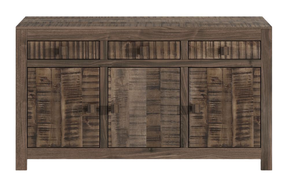 Dakota Mango Wood Sideboard, Indian Dark Walnut Rustic Finish, 135cm Medium  Cabinet – 3 Door With 3 Drawers – Cfs Furniture Uk Throughout Current Rustic Walnut Sideboards (Photo 11 of 15)