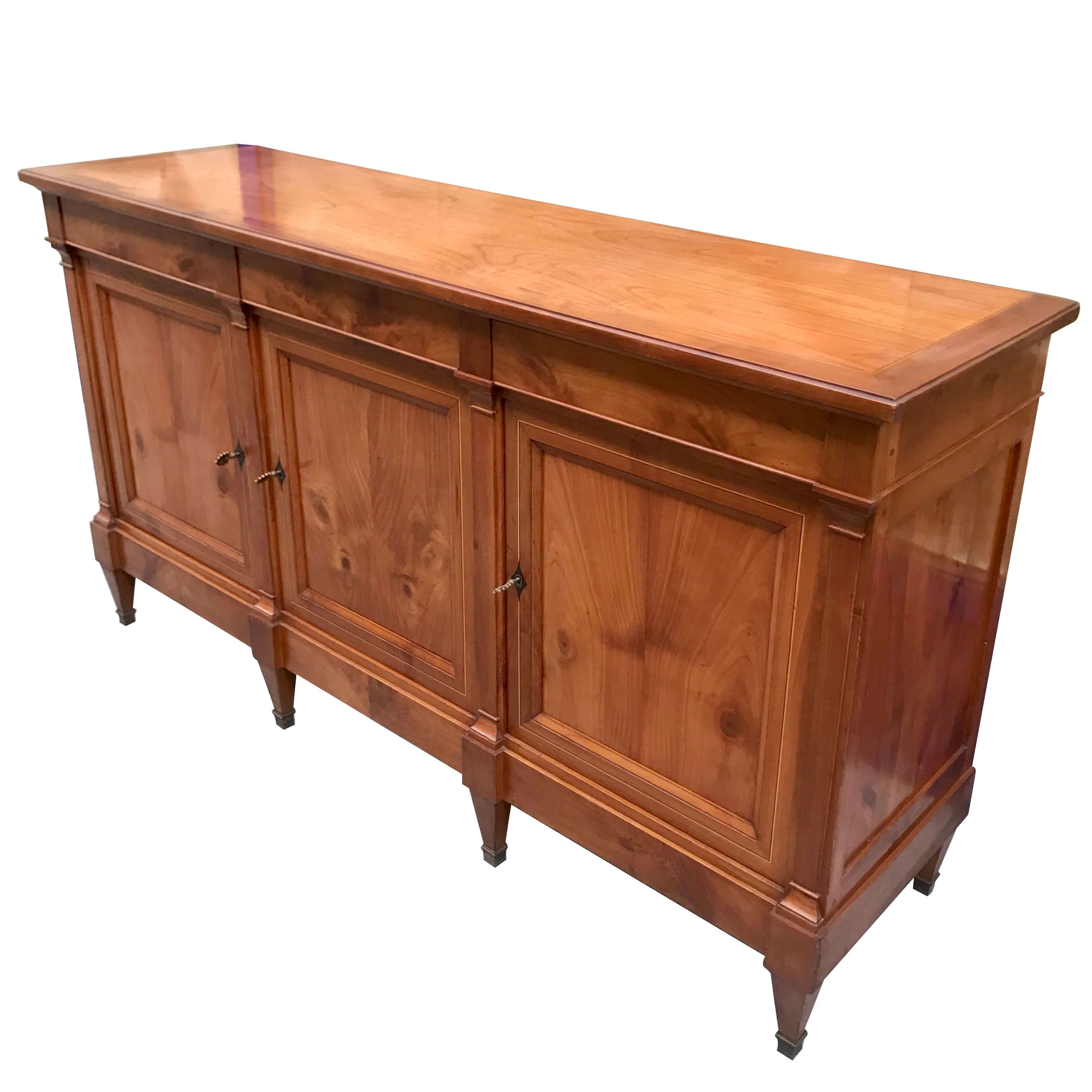 Directoire Style Sideboard With 3 Doors And 3 Drawers In Cherry Wood With  Inlaid Fillets And Bronze Brackets, 19th Century | Intondo For Recent Sideboard Storage Cabinet With 3 Drawers & 3 Doors (View 13 of 15)