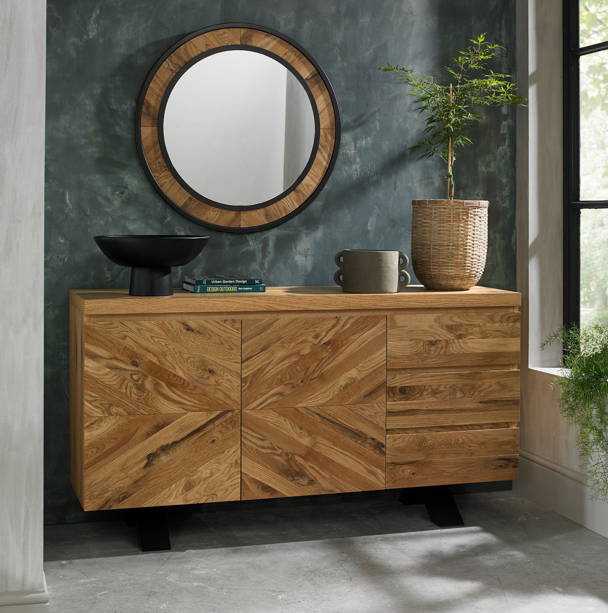Ellipse Rustic Oak Wide Sideboard – Belgica Furniture Inside 2017 Sideboards Accent Cabinet (Photo 8 of 15)