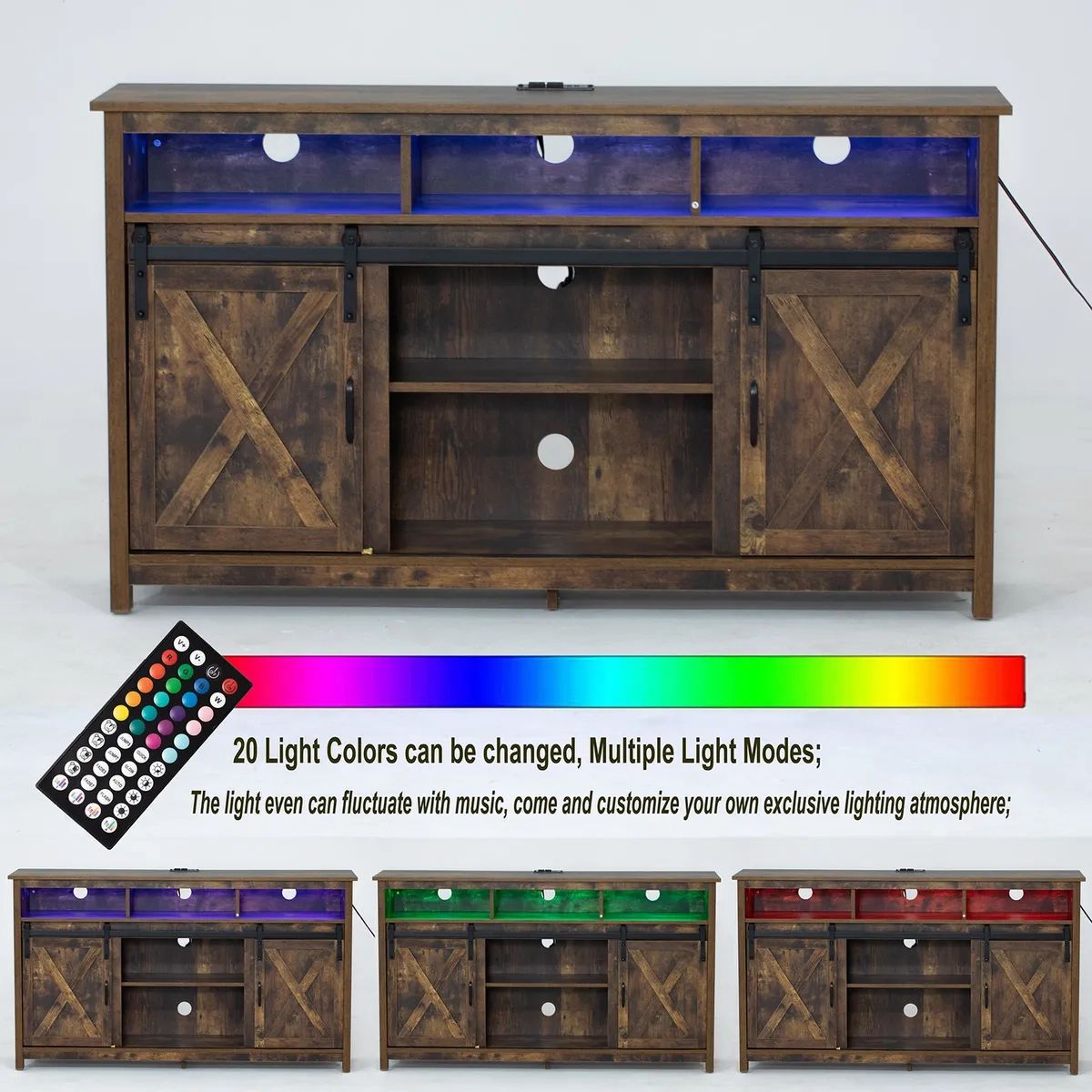 Farmhouse Led Coffee Bar Cabinet Barn Door Sideboard Buffet With Power  Outlet | Ebay Throughout Recent Sideboards With Power Outlet (Photo 1 of 15)