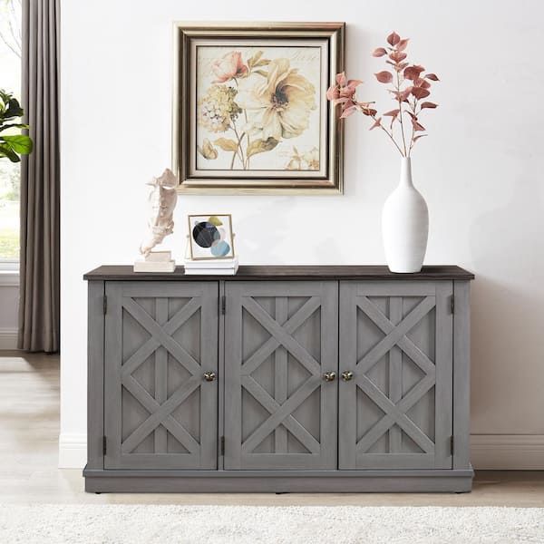 Festivo 48 In. 3 Door Gray Sideboard Buffet Table Accent Cabinet Fts20642b  – The Home Depot Regarding Best And Newest Gray Wooden Sideboards (Photo 10 of 15)