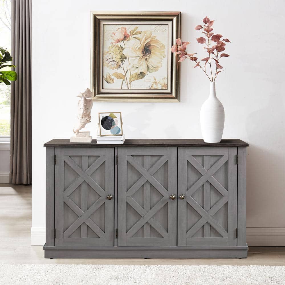 Festivo 48 In. 3 Door Gray Sideboard Buffet Table Accent Cabinet Fts20642b  – The Home Depot Throughout Most Recent Buffet Cabinet Sideboards (Photo 2 of 15)
