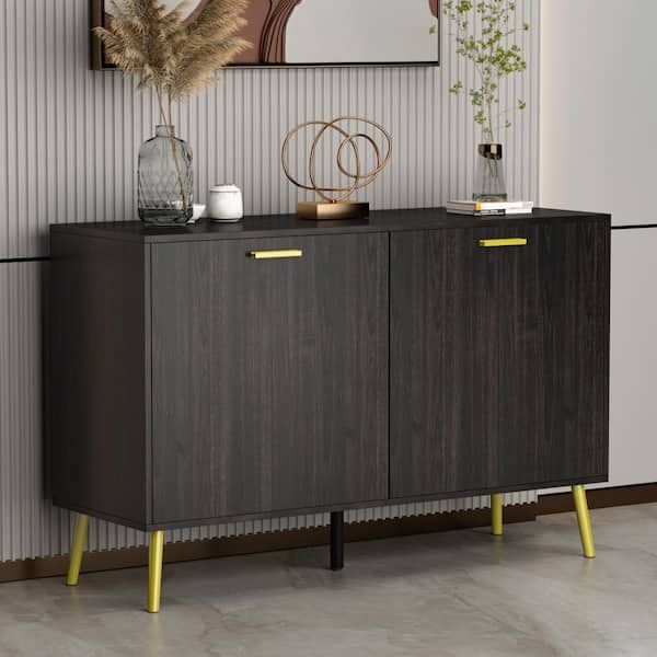 Fufu&gaga Brown Wood Paint Finish 2 Doors Buffets And Sideboards Cupboard  Kf200107 01 C – The Home Depot Inside Most Up To Date Brown Finished Wood Sideboards (Photo 9 of 15)