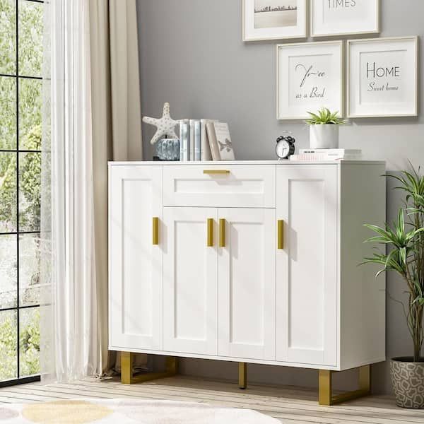 Fufu&gaga White Sideboard With 1 Drawer And 11 Adjustable Shelves, 39.4 In  H X 47.2 In W Drf Kf250008 01 Dd – The Home Depot With Current Sideboards With Adjustable Shelves (Photo 11 of 15)