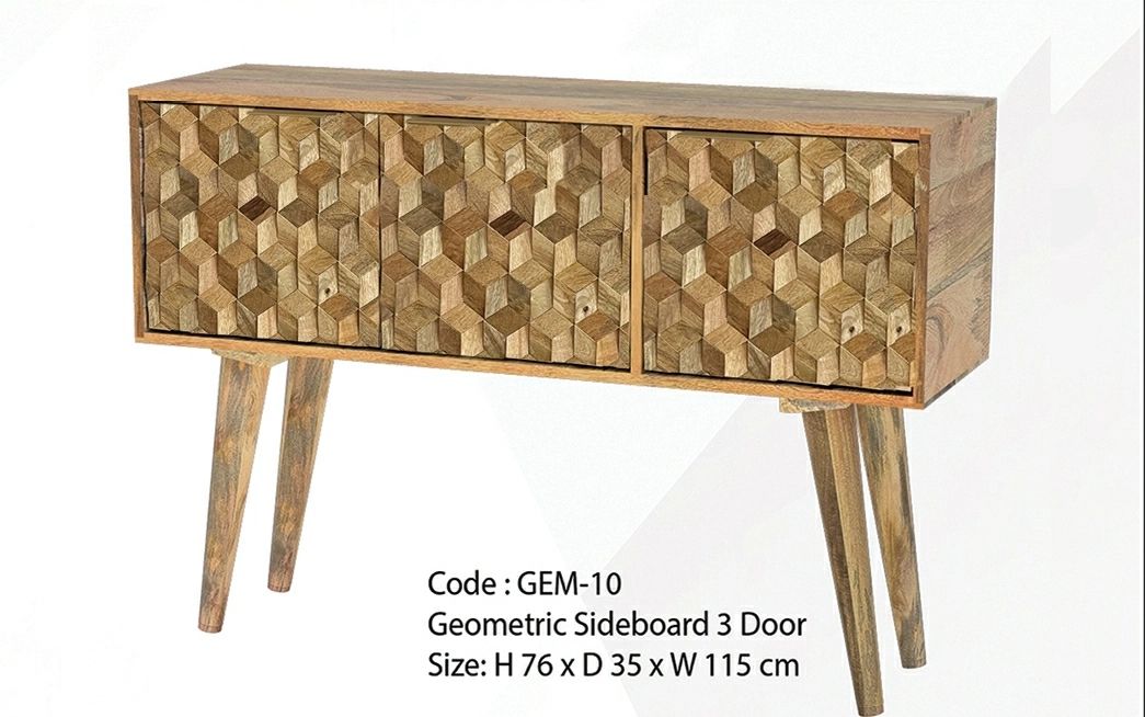 Geometric – Mango Wood – Sideboard 3 Door Inside Most Up To Date Geometric Sideboards (Photo 6 of 15)