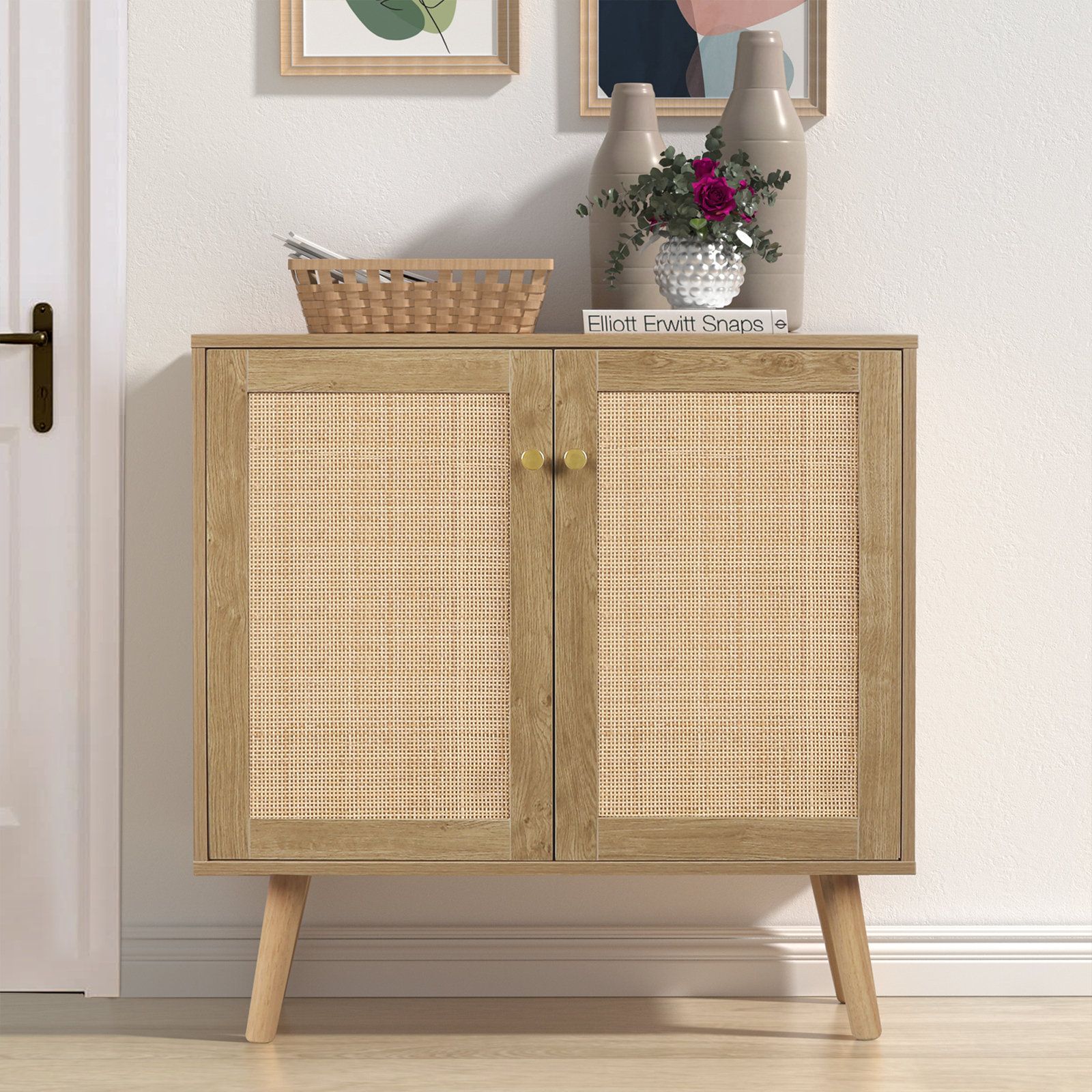 Gracie Oaks Taino Rattan Storage Cabinet, 2 Door Sideboard Buffet Storage  Cabinet With Adjustable Shelf Large Space | Wayfair In Recent Sideboards Accent Cabinet (Photo 6 of 15)