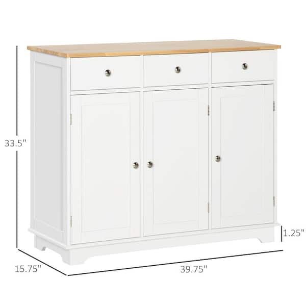 Homcom Modern White Sideboard With Rubberwood Top And Drawers 835 511wt –  The Home Depot For Newest Sideboards With Rubberwood Top (View 3 of 15)