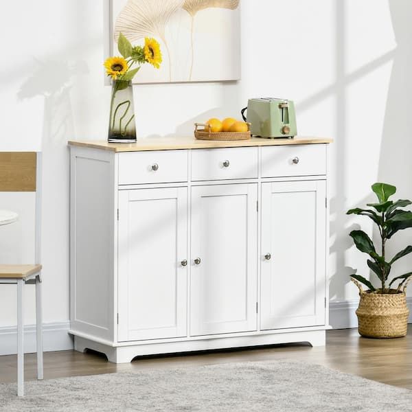 Homcom Modern White Sideboard With Rubberwood Top And Drawers 835 511wt –  The Home Depot Inside Recent Sideboards With Rubberwood Top (Photo 1 of 15)