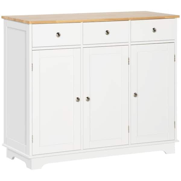 Homcom Modern White Sideboard With Rubberwood Top And Drawers 835 511wt –  The Home Depot With Regard To 2017 Sideboards With Rubberwood Top (Photo 2 of 15)