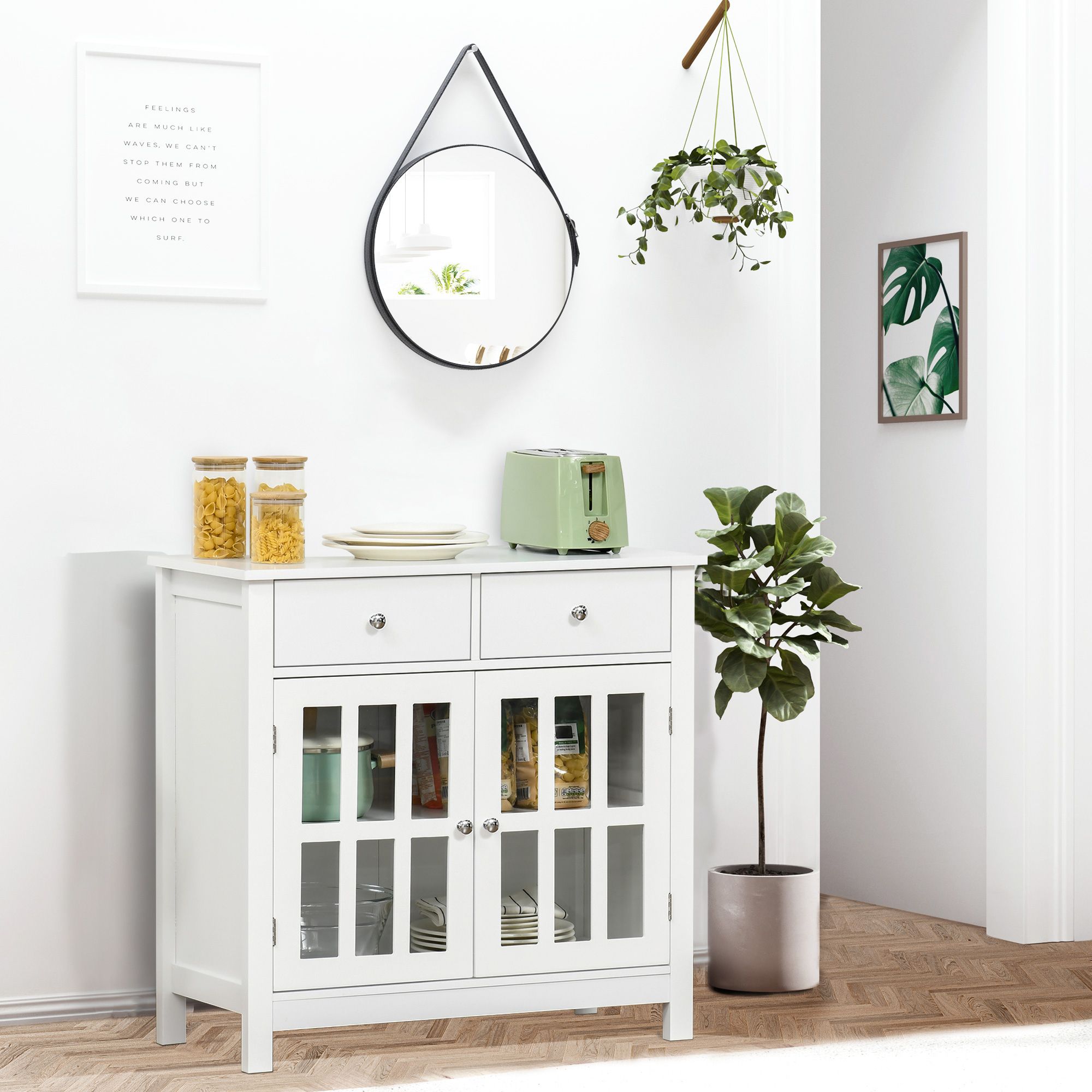 Homcom Sideboard Buffet Cabinet, Kitchen Storage Cabinet Cupboard Console  Table With Glass Doors, Drawers For Bar, Dining Room, Hallway, White |  Aosom Canada Throughout Most Popular Sideboards Cupboard Console Table (Photo 8 of 15)