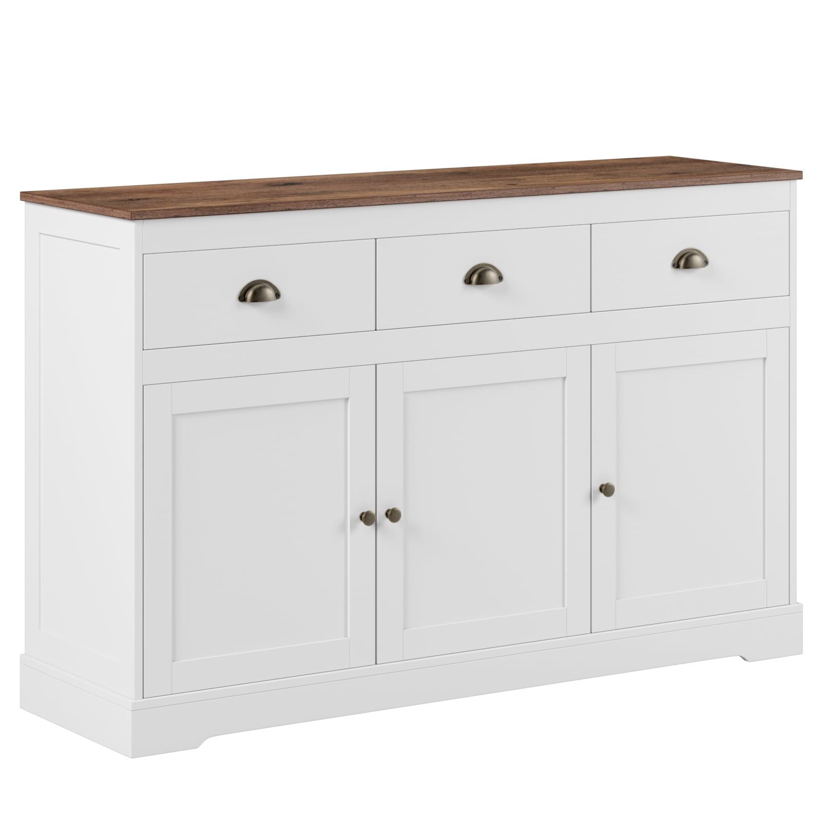 Homfa Sideboard Storage Cabinet With 3 Drawers & 3 Doors, 53.54'' Wide  Buffet Cabinet For Dining Room, White – Walmart For Best And Newest 3 Drawer Sideboards (Photo 6 of 15)