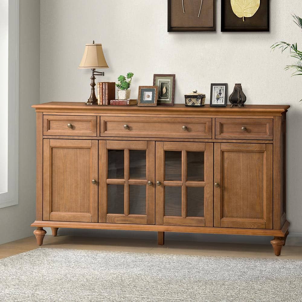 Jayden Creation Nikolaj Acorn 58 In. W 3 Drawer Sideboard With Solid Wood  Legs Sbhm0622 Acr – The Home Depot Regarding Most Current 3 Drawer Sideboards (Photo 2 of 15)
