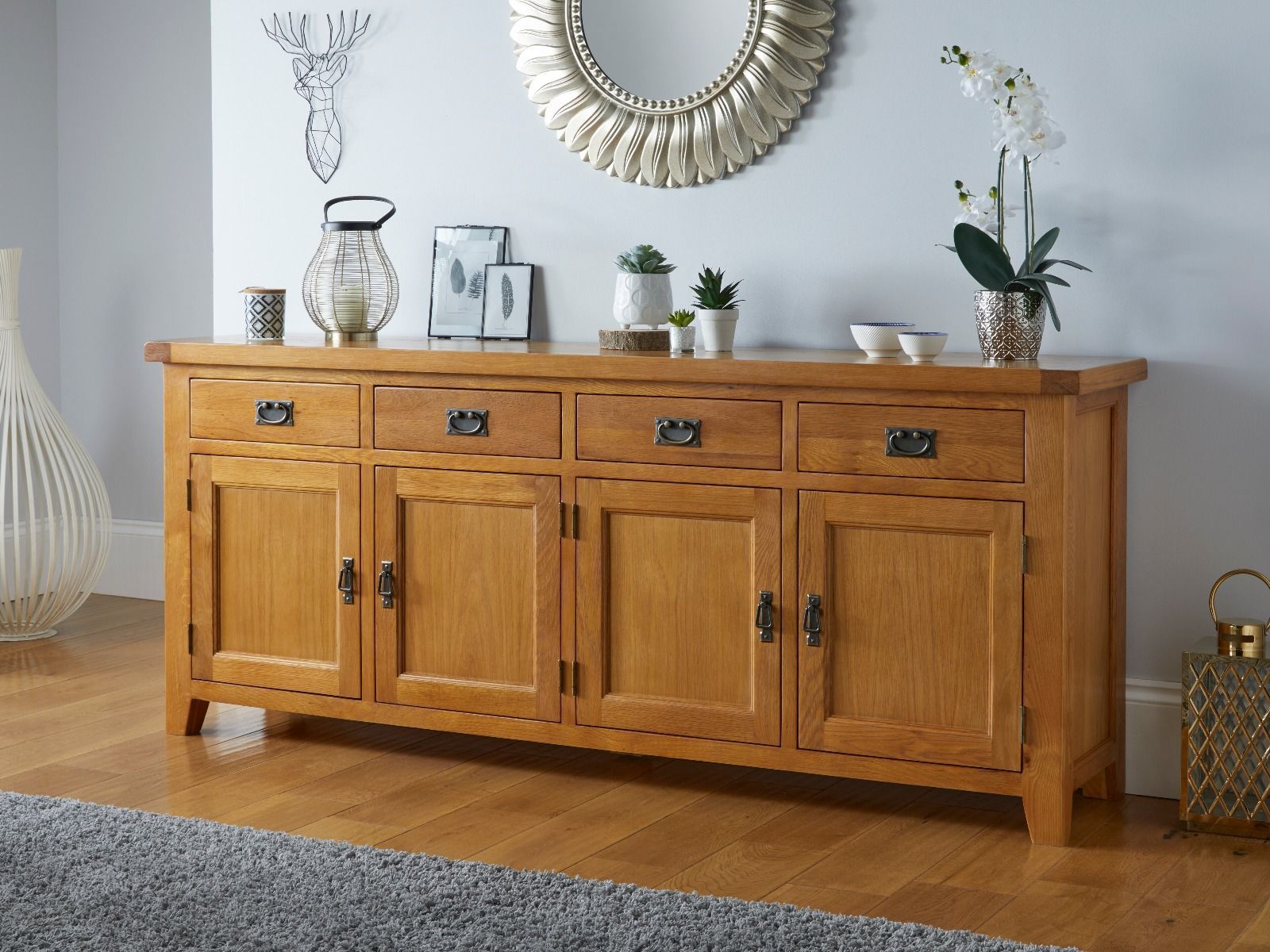 Large Country Oak Sideboard 200cm – Free Delivery | Top Furniture For Most Recent 4 Door Sideboards (View 12 of 15)