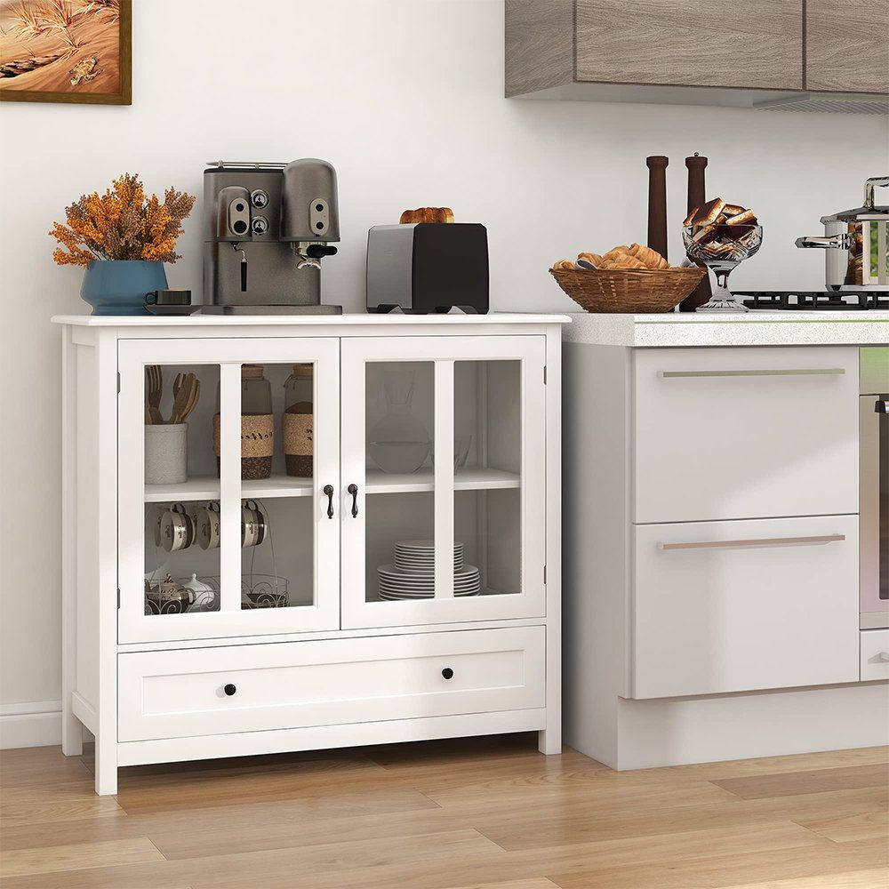Latitude Run® 41"w Kitchen Storage Cabinet, Buffet Sideboard With 2 Glass  Doors & 1 Drawer & Adjustable Shelf & Reviews | Wayfair With Regard To Best And Newest Sideboards With Adjustable Shelves (View 9 of 15)